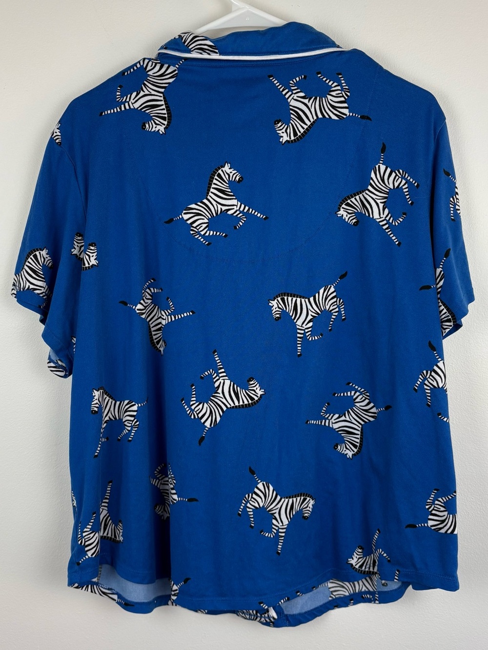 Room Service Blue Zebra Print Short Sleeve Cropped Pants Pajama 2PC Set XL EUC - Picture 4 of 13